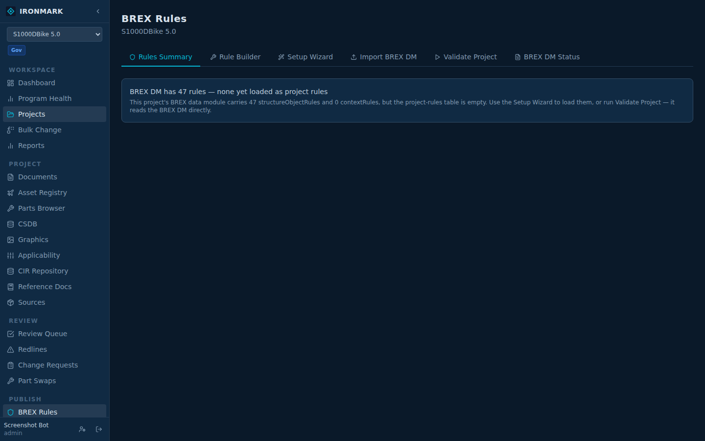 BREX rules surface — structural rules scaffolded from the SDM, non-structural rules authored through widgets.