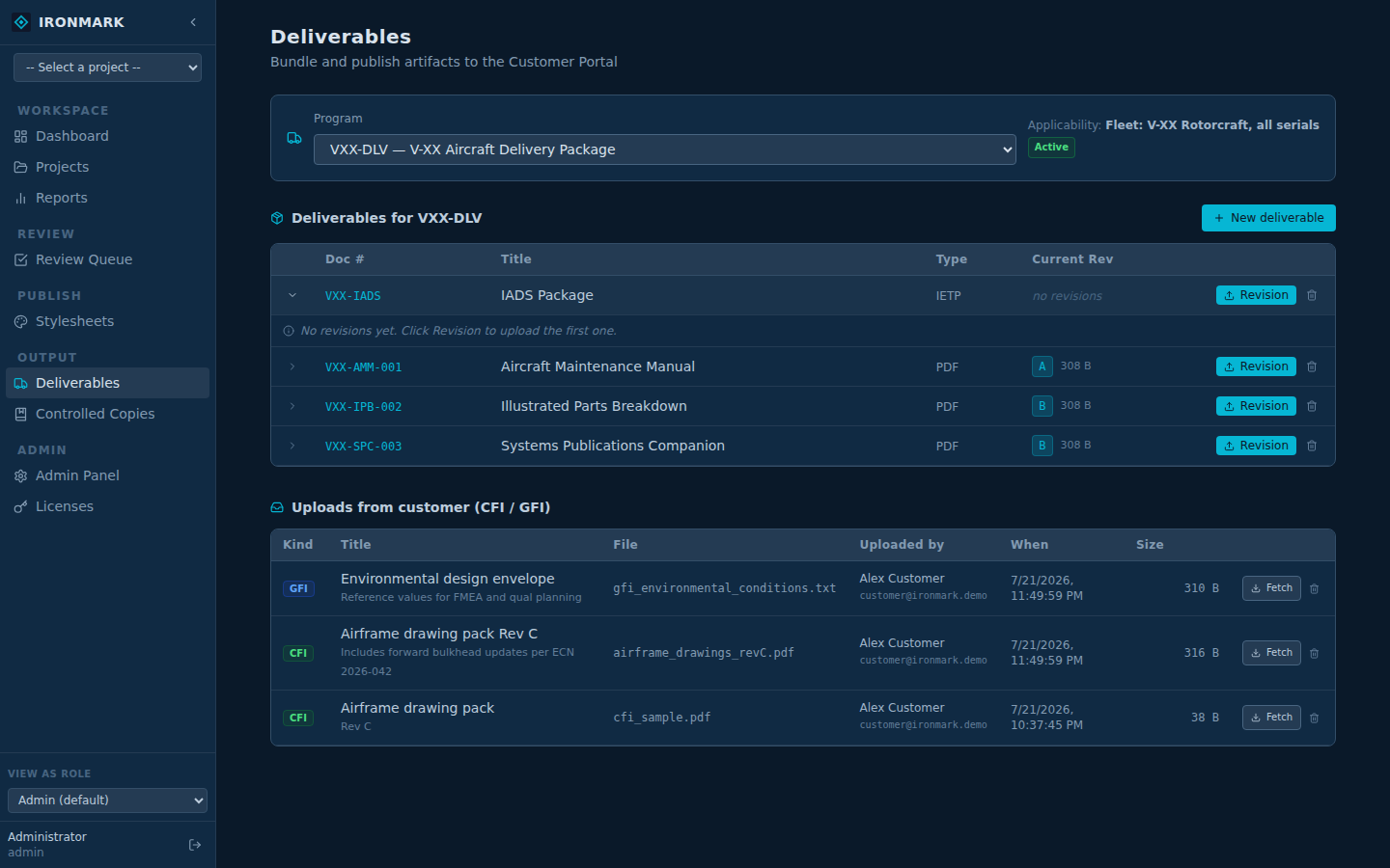 Contractor deliverables page