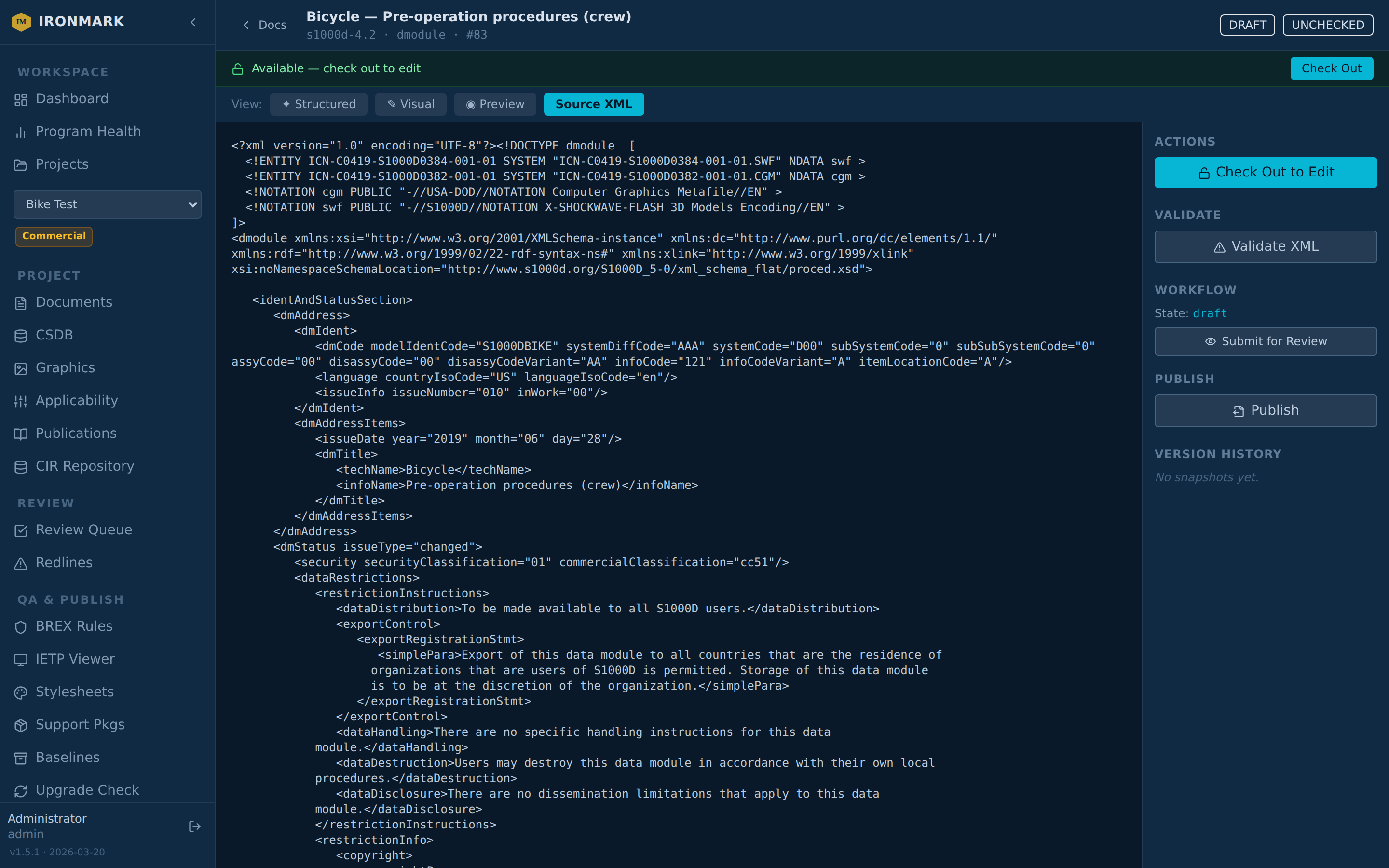 Ironmark XML editor — Source XML
