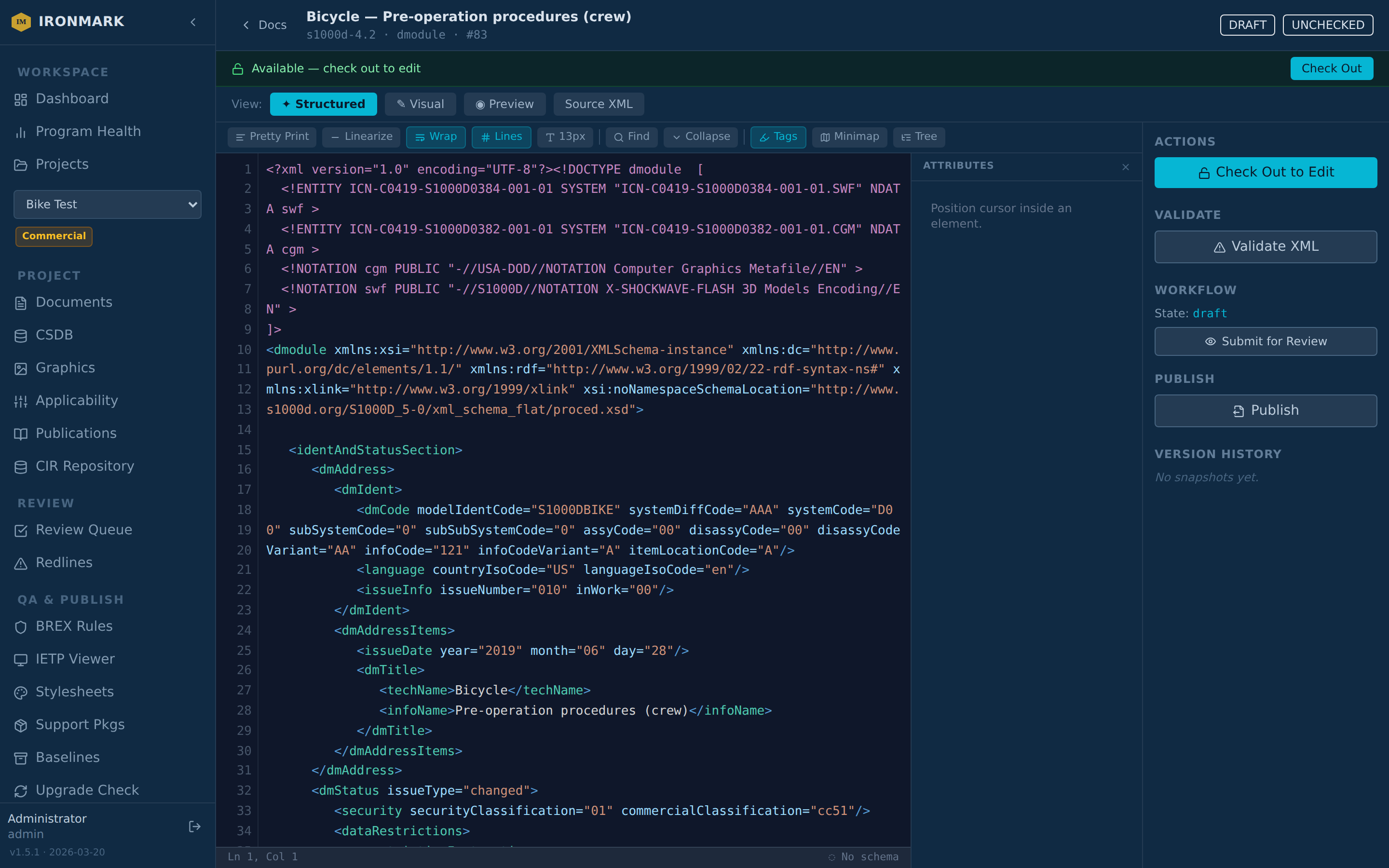 Ironmark XML editor — Structured view