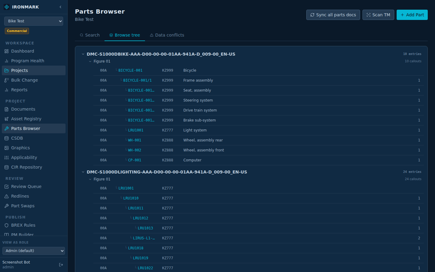 Parts browse tree — DM → figure → callouts
